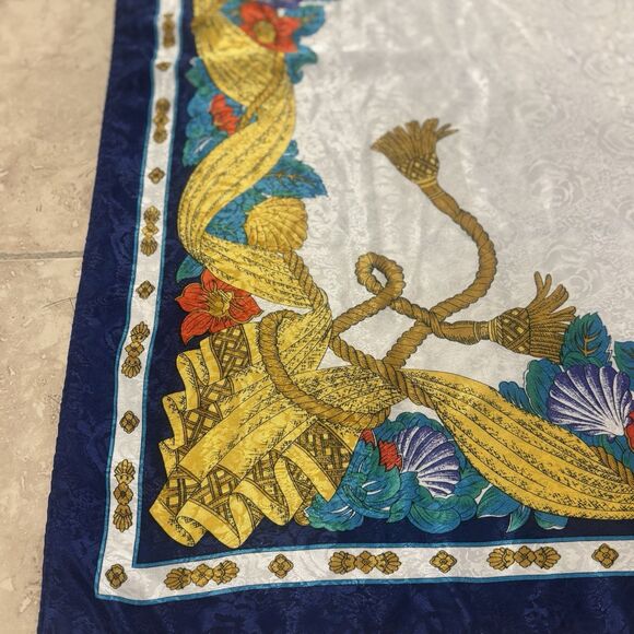 VTG Multicolor Square Tassels Print Scarf 35” - Picture 2 of 2